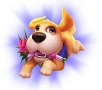 Puppy character with a flower